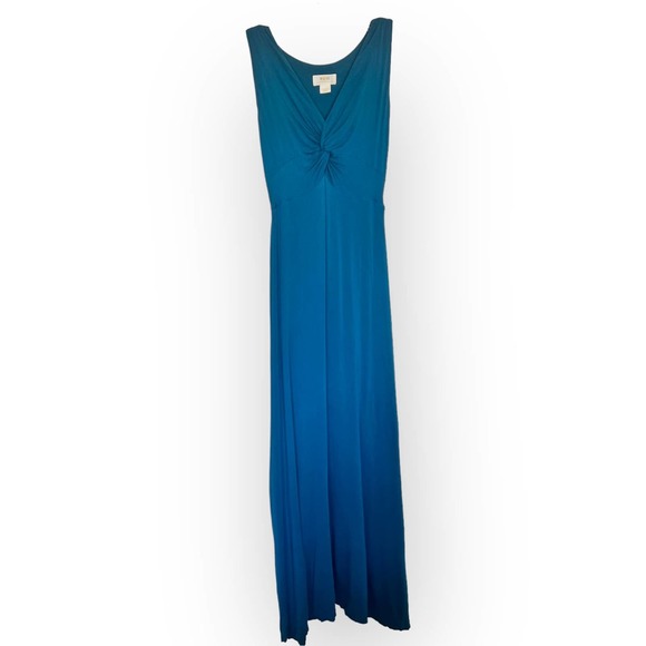 ANTHROPOLOGIE Maeve Camilla Teal Maxi Dress V Neck Knot Front Blue Size XS - Picture 8 of 15